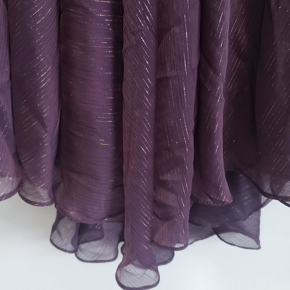 WOMENS ARIELLA PURPLE W/ METALLIC PIN STRIPES COCKTAIL DRESS SIZE LARGE - Picture 5 of 6
